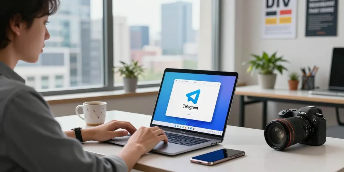 Experience seamless messaging with Telegram download at a modern workspace showcasing productivity tools and a vibrant atmosphere.