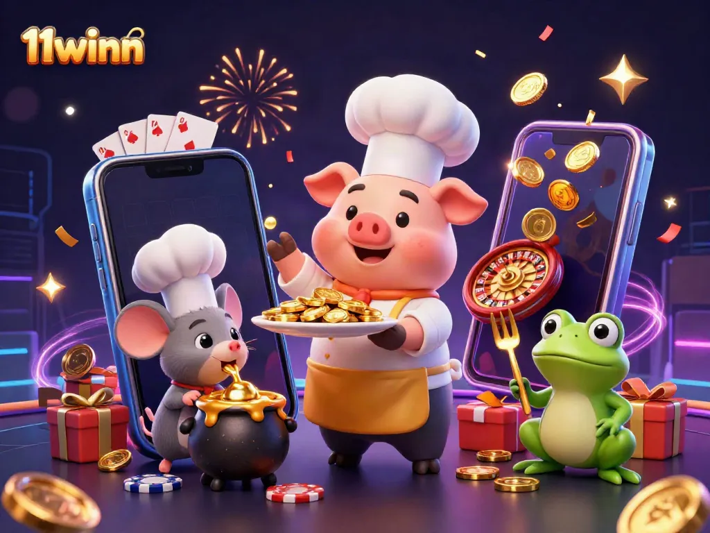 Experience exciting gameplay with 11winn's vibrant characters and casino elements in a thrilling 3D scene.