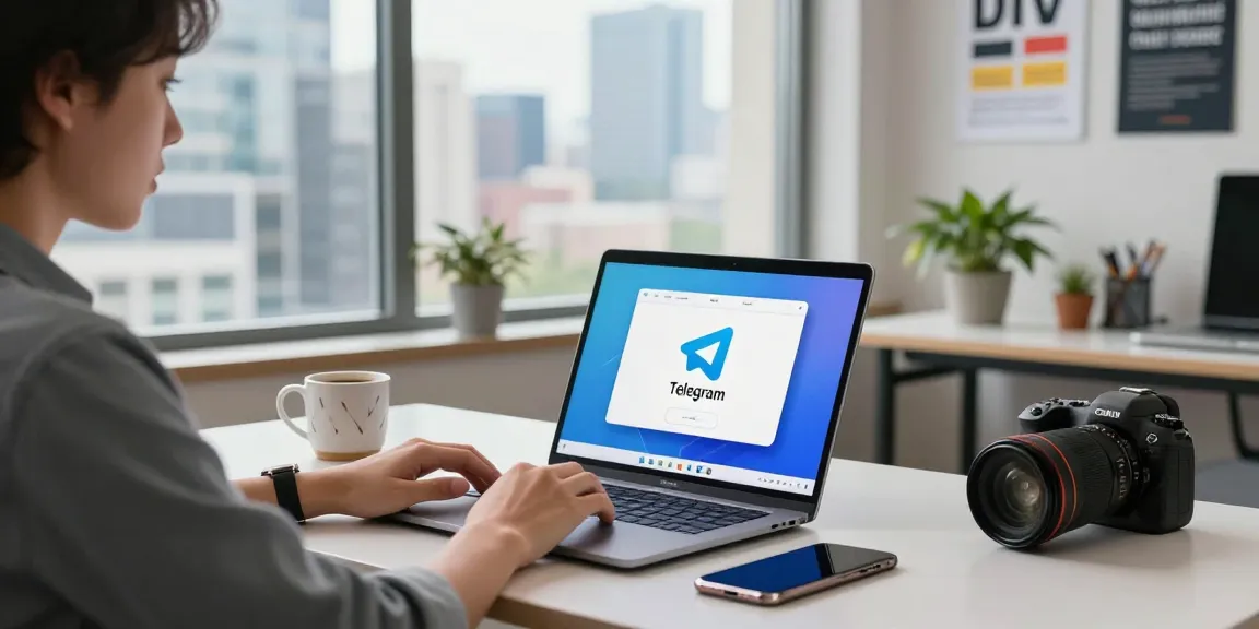 Experience seamless messaging with Telegram download at a modern workspace showcasing productivity tools and a vibrant atmosphere.
