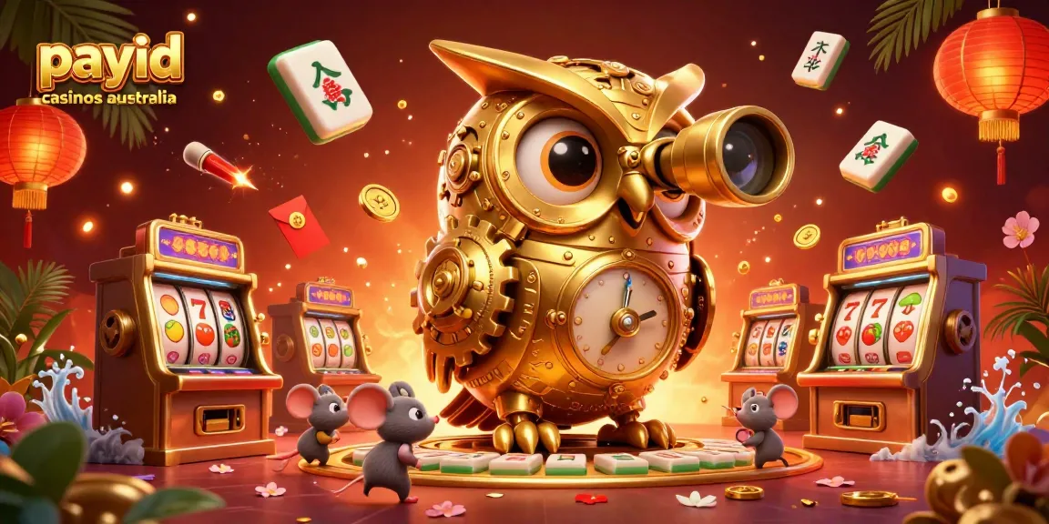 Experience the thrill of payid casinos australia with a dynamic casino scene featuring a golden owl and engaging slot machines.